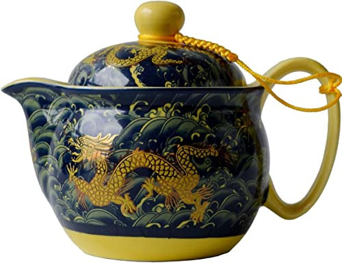 BEZAX Teekanne China Porzellan 12 Unzen Dragon Marineblau Edelstahl Filtersieb für losen Tee (Marineblau)