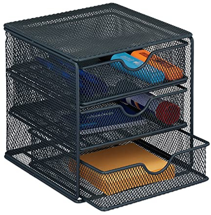 Relaxdays Schubladenbox Metall, 3 Schubfächer, Schreibtisch Organizer, HBT 17x16x17 cm, Aufbewahrungsbox Büro, anthrazit
