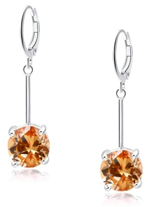 VONSSY Pendientes colgantes redondos de piedras preciosas Rubí Esmeralda Zafiro Amatista Citrino Piedra de nacimiento Circón Cristal Oro Platino Chapado Siver Post Joyería Regalo para mujer Esposa