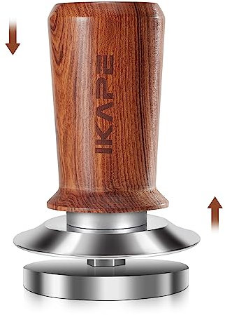 IKAPE 51mm Espresso Coffee Tamper, Spring-loaded Calibrated Tamper with Premium Stainless Steel, Walnut Wooden-Handle Tamper Compatible with All 51mm Espresso Machine Bottomless Portafilter