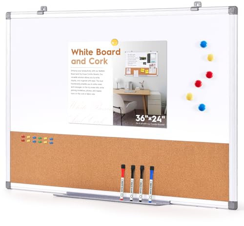 Swansea Whiteboard Magnettafel und Pinnwand Kork 90x60cm,Kombination Trocken abwischbar Tafel für Kinderzimmer,Wohnung, Büro, Küche und Schule