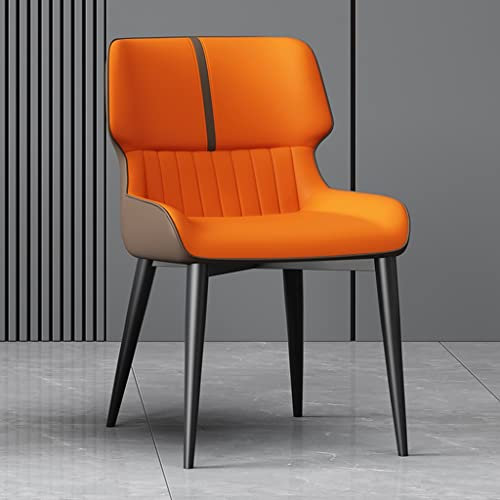 GIZNXBA Esszimmerstühl Modern Wohnzimmerstuhl Leder Schalenstuhl Gepolstert Küchenstuhl Mit Metallfüßen Polsterstuhl Esszimmer Mit Hoher Rückenlehne Für Die Küche (Color : /Orange)