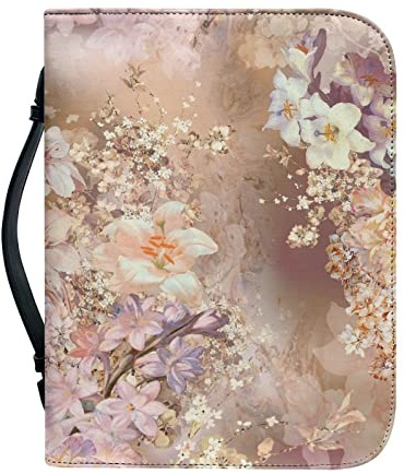 Kuiaobaty Bibel-Tragetasche, PU-Leder, weiße Lilienblume, Reißverschluss, Buchhülle für Notebook mit Stifthalter