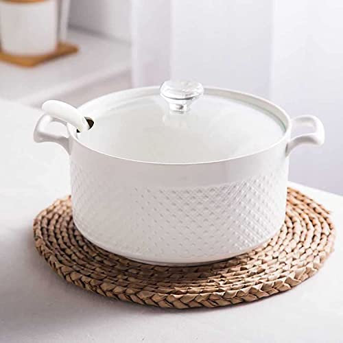 Vaisselle Bol à soupe ramen en céramique, tasse à soupe, bols à soupe en céramique avec louche à soupe et couvercle, bols à soupe terrine à soupe blanche à double poignée conçus for la maison de cuisi
