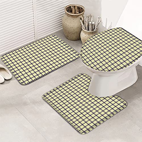 Set 3Tlg Badematten Retro-Büffelplaid Mit Blumenrand Wasserabsorbierend Kontur Badteppich Langlebige Wc-Sitzbezug Badgarnitur Matte