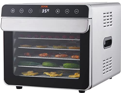VEVOR Máquina Deshidratadora de Alimentos 6 Bandejas de Acero Inoxidable 700 W Deshidratador Eléctrico de Frutas y Verduras Temperatura Ajustable 35-85 °C Temporizador 0,5-48 h para Hierbas, Carne