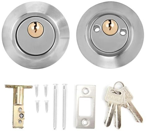 Double Cylinder Deadbolt Keyed, Deadbolt Lock Double Keyed Deadbolt Lockon Both Sides Two Way Adjustable Cylinder Deadbolt for Front Door(Stainless Steel)