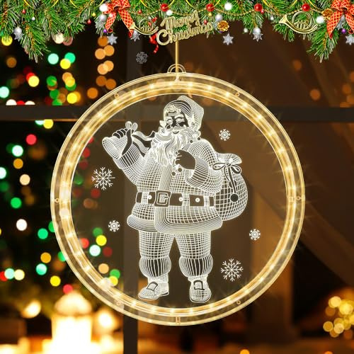 yotutun Weihnachten Dekorative Fenster Licht, Weihnachtsmann Lichterketten Warmweiß Hängende Weihnachtsbeleuchtung 3D Weihnachtsmann Hintergrund Weihnachtsdeko für Outdoor Indoor Schlafzimmer Party