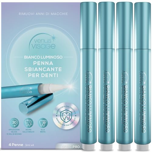 Venus Visage Pen Pro Series Teeth Whitening Stift, 20-Mal Zahnaufhellung, Schmerzfreies Zahnbleaching für Weiße Zähne, Schnelles Zähne Aufhellen, Sanftes & Zahnschonendes Zähne Bleichen (4er-Pack)