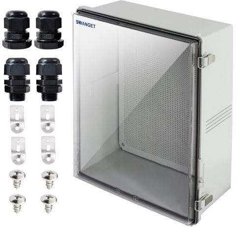 SWANGET Waterproof Electrical Junction Box Dustproof Outdoor Junction Big Box IP67 ABS Plastic Enclosure w/Hinged Cover with Mounting Plate Wall Brackets,NPT Cable Glands(Clear 19.7 x 15.7 x 7.9)