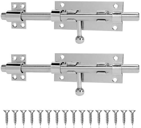 EFUTURETIME 2 x Tür Riegel Schieberiegel 20cm (8 Zoll) Bolzenriegel Edelstahl Massiv, Riegelschloss Torriegel Schubriegel mit 16 Schrauben für Innen und Außen, Silber