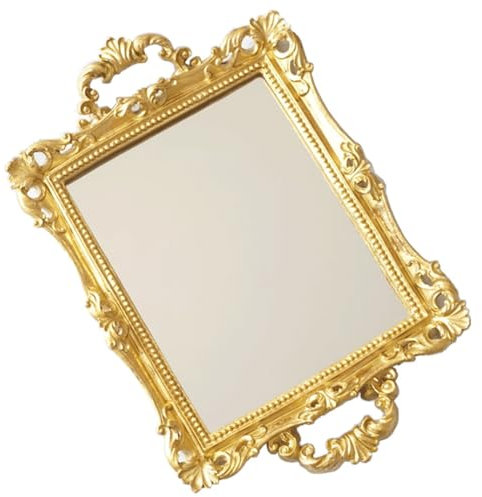 Förvaringsfack Smycken Dekorativ bricka Guld Spegel snidad amfora bricka Palace Retro åldrad bricka för parfymljus liten växt för bänkskiva