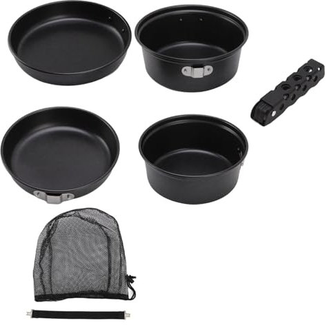 HOKZYHOUSE Kochgeschirr für Offenes Feuer, Verhindert Ankleben, Camping-Topf, Pfanne, Tragbares Outdoor-Kochgeschirr-Set aus Aluminiumlegierung Zum Wandern, Grillen