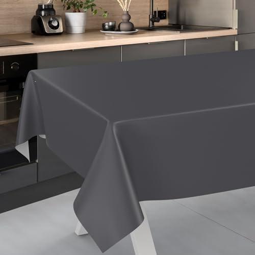 ANRO Wachstuch-Tischdecke Tischdecke abwaschbar Wachstuch Garten-Tischdecke Outdoor Indoor 160x100cm Schnittkante Anthrazit Wachstuchtischdecke Wachstischdecke wasserabweisend Gartentischdecke