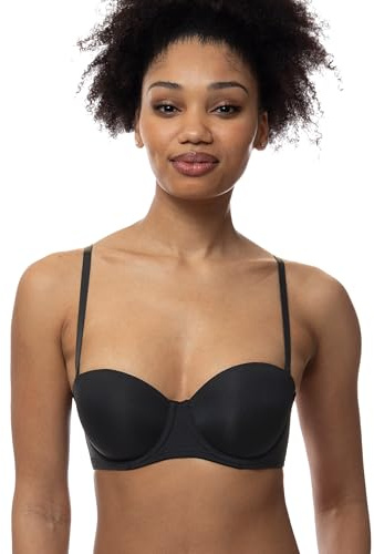 Dorina Reggiseno Donna Michelle Bandeau – Leggermente Imbottito, con Ferretto, Coppe Preformate, Spalline Multivia Regolabili, Spalline Trasparenti Incluse, Nero