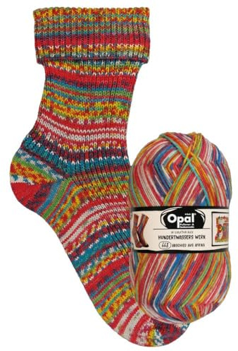 Opal Sockenwolle Hundertwasser neue Serie | Sockengarn 4-fädig | Strumpfwolle zum Stricken und Häkeln | 100g, 420m (Farbe 4054 Abschied aus Afrika)