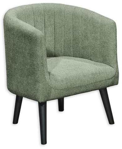 Stella Trading Paul Loungesessel mit Armlehnen, Olive - Moderner Wohnzimmer Fernsehsessel gepolstert mit schwarzen Massivholz Füßen - 61 x 82 x 58 cm (B/H/T)