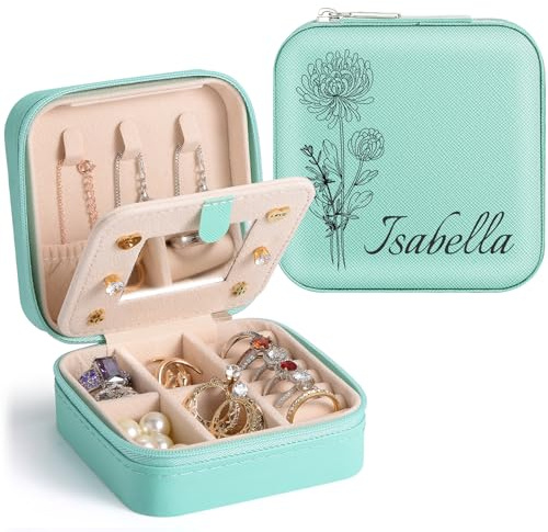 Personalisierte Schmuckkästchen, Schmuckkasten Schmuckaufbewahrung Schmuck Organizer Leder Klein Reise Schmuckkästchen für Ohrringe, Ringe, Halsketten