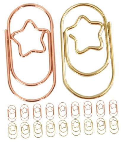 NUOBESTY Stern Büroklammern Gold Roségold 50 Stück Metall Clips zum Ordnen von Papier und Dekorative Lesezeichen Büroklammern für Büro und Zuhause Kleine Klemmen für Dokumente