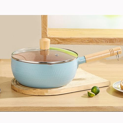 NNYCC Casserole Ceramique avec Couvercle en Verre Marmite Induction avec Manche en Bois Lavable Au Lave-Vaisselle Casseroles Tout Feu,Bleu,22cm