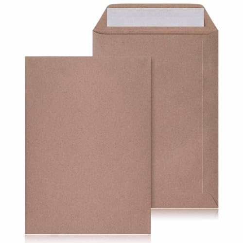 LOGIC PACK 100 Versandtaschen B5 Braun (176x250mm) 80g/m² Briefumschläge Großbrief dla A5 Dokumente, Kuverts Haftklebend, Ohne Fenster, Ideal für Kataloge & Hefte | Starker Verschluss, mit Abziehstreifen, reißfest und blickdicht, extra stabiles Material, ideal für Dokumente & Briefe