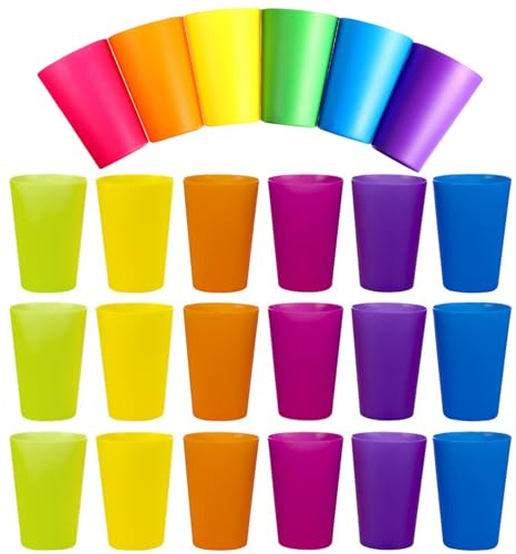 Eidoct 24 Pcs Reusable 260ml Drinking Cups in 6 Bright Colors - Shatterproof Party Cups for Kids and Adults, Ideal for Kitchen, Parties, Picnics, and Travels