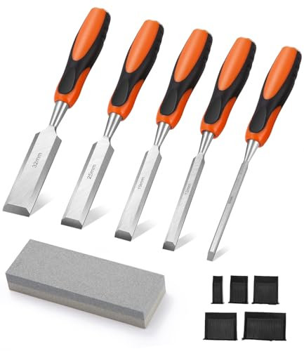 Zhufas Stechbeitel Set für Holz, 6 PCS Fertig Geschliffene Stemmeisen set mit Schleifstein, Meißel für Holzbearbeitung mit 25° Keilwinkel, Stecheisen Satz, Holzmeißel Set für Anfänger und Profis.