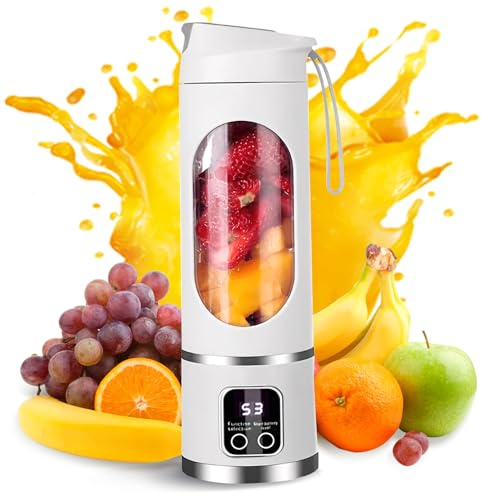 Recitem Tragbarer Mixer für Smoothies und Shakes,450ml Portable Blender Smoothie Maker USB Standmixer Mini Mixer to go für Sport,Reisen und Küche (Weiß)