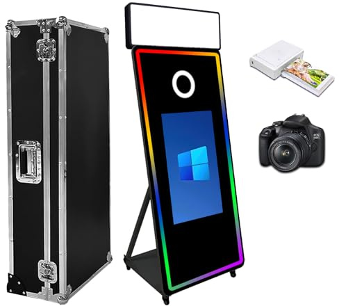 WideMeet Tragbare Kamera Spiegel Photo Booth mit 43 Zoll Touchscreen Selfie Photobooth Maschine DSLR Booth mit Flight Case für Hochzeit Party Event (Schwarze Kompletter Satz)