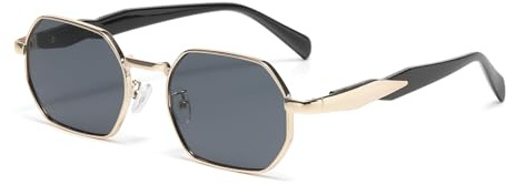 LJCZKA Retro Sechseckige Sonnenbrille Für Damen Herren 90s Klassisch Rechteckig Sonnenbrille Quadratisch Metall Rahmen Mode Brille mit UV400 Schutz