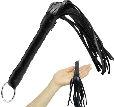 48cm Black Whip Props,Christmas and Valentine's Day Supplies,Leather Horse Whips,Props-Novelty Riding Crop with Fringes for Equestrian Training,Stage Performances,Show Catwoman Fancy Cosplay Costumes