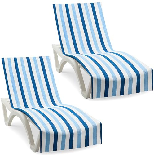 YFNVH 2 Pack Beach Chair Cover Towels Striped Chaise Lounger Cover Soft Microfiber Lounge Towel Cover for Outdoor Garden Pool Patio, 216 x 76 cm