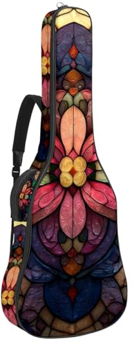 KengjuTesu 43 Zoll Akustikgitarre Softcase mit Rucksackgurt und 2 Taschen Retro Dunkle Blumen Keine Polsterung Rucksack Wasserdicht Oxford Tuch Bassgitarre Gigbag für Konzertgitarre, Mehrfarbig 1