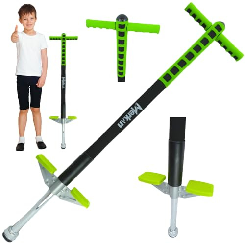 Merkan Pogo Stick, Jump Stick, Springen, Muster für Kinder, Jungen und Mädchen, Lenker aus Weichschaum, bis 70 kg (Schwarz/Grün)
