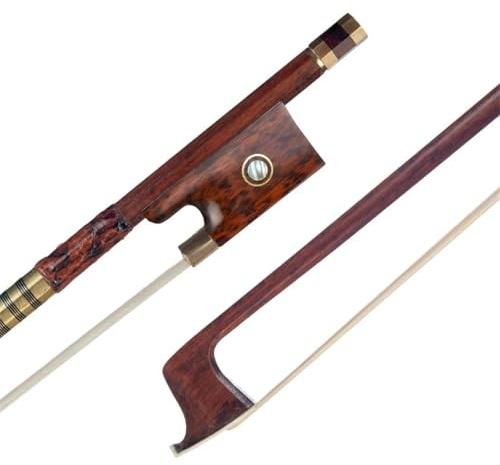 Handgefertigte Geigenbögen 4/4 Violinbogen rund Frosch Inlay Haut Griff weißes Rosshaar