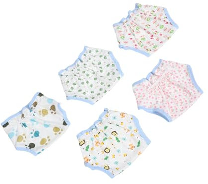 FUNNETOYU 5 Stück Verstellbare Babypuppenwindeln Aus Baumwolle, Wiederverwendbar, Waschbar, Puppenwindeln, Kleidung, Realistische Rollenspielkleidung, Unterwäsche, Puppenhauszubehör Für