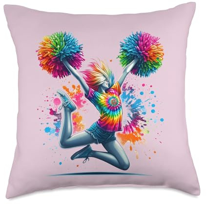 Tie Dye Cheerleader Pom Poms Cheerleading Cheer Girls Outfit Throw Pillow