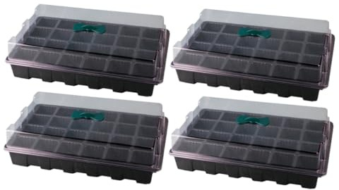 FUTUREORYY 4 Set Vassoi Germinazione Piante Celle con Vasi Staccabili e Coperchi Trasparenti Ventilati Vassoio Traspirante Impilabile per Semina e Coltivazione Plastica e Durevole