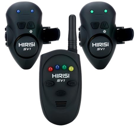 Hirisi Tackle Karpfen-Bissanzeiger mit Fernbedienung – Angelalarm für die Rute mit Einstellbarer Lautstärke und Signalton – Kompakt, leicht & wasserdicht Vibrations-Bissanzeiger für Angelruten