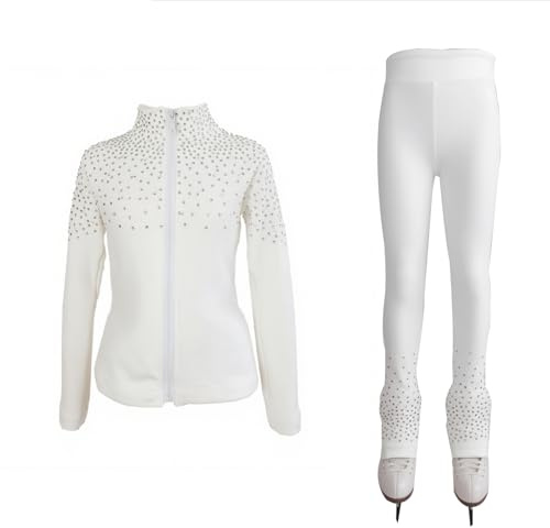 LIUHUO Chaqueta de patinaje sobre hielo para niñas y mujeres, forro polar elástico, para entrenamiento, patinaje artístico, blanco, 10-12 años
