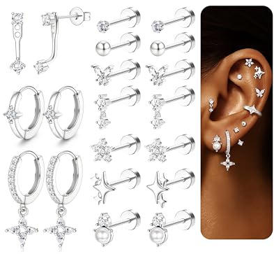 YADOCA 10 par piercing öra guld silver, 316L kirurgiskt stål örhängen för kvinnor män medicinska örhängen och kreoler för flera piercing 14K förgyllda helix tragus piercingar, 6mm x 10mm x 0.8mm