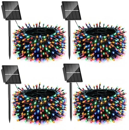 Kelenpro 4 Stück Solar Lichterkette Aussen,10M 100LED Solar Weihnachtsbeleuchtung Außen Wasserdicht,8 Modi Solarlichterkette,Bunt Lichterkette Außen Solar für Garten Balkon Baum Weihnachten Deko