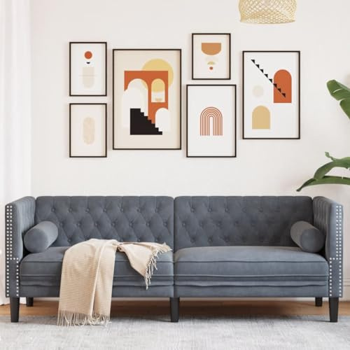 Emmtore Chesterfield Sofa, Couch mit Armlehnen Rückenlehne Stützbeine, Polstersofa für Wohnzimmer, Couchgarnitur Dunkelgrau,3-Sitzer
