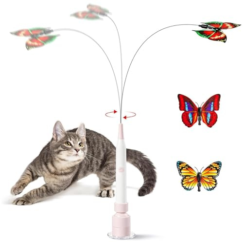magimagi Katzenspielzeug Elektrisch Schmetterling, Katzen Spielzeug Selbstbeschäftigung, Katzenspielzeug für Aktive Katzen, mit Saugnap 360° Drehbarem Schmetterling für Drinnen & Draußen