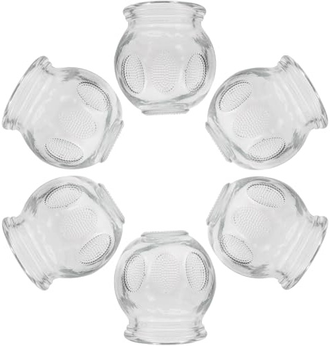 HOODANCOS Ensemble De 6 Ventouses De Massage En Verre Épaissi, Taille N°1, Forte Succion, Pour Thérapie Par Ventouses à Domicile, Stimulation Circulatoire, Usage Familial Et Bien-être Musculaire