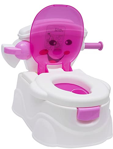 Inodoro infantil con cubierta y asas laterales, orinal para niños a partir de 1 – 3 años, orinal con respaldo y asiento blando, diseño rosa para entrenamiento Potty Training