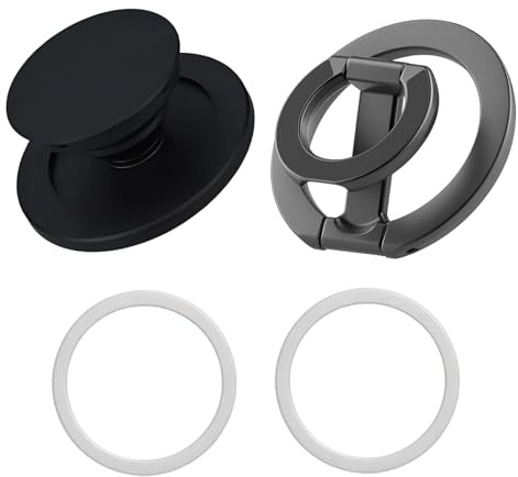 2 Pack Magnetic Phone Grip, Dual-Sided Magnetic Pop Socket with 360° Rotating Ring & Stable Kickstand for Smartphones