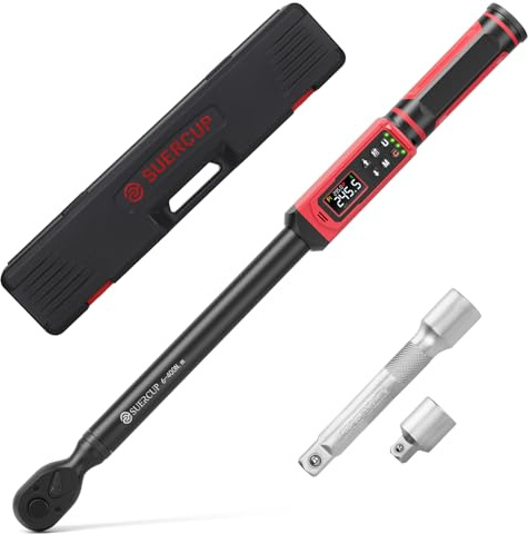 SUERCUP 1/2-inch Drive Digital Torque Wrench 4.4-295 Ft.lb/6-400Nm, ±1% Accuracy Digital Torque Wrench with Buzzer and LED Alarm,9 Preset Mode and Four Units of Measure for Car, Moto and Bike, DIY | ±1% Accuracy with Vibration/Buzzer/LED Alerts, 9 Presets & 5 Units, for Engine, Suspension, Trailer & Industrial Assembly