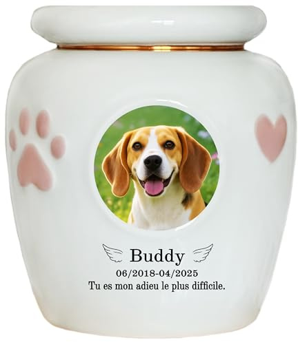 Personnalisée Urne Pour Chien , Urne à cendres de chien,Boîte à souvenirs en céramique, perte de chien, Fait à la main sur mesure (Taille Moyenne Patte, Cendres de taille moyenne ≤20 kg (pas d’os))