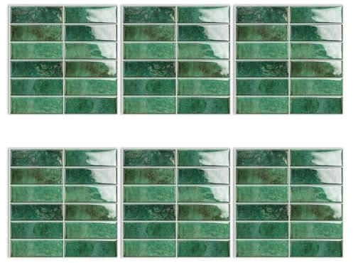 6 Sheets Green Tile Stickers Peel and Stick Wall Tiles 8×8 Green Brick Self Adhesive Stick on Tiles Transfer Sticker for Bathroom Kitchen, Splashback, Peel and Stick Vinyl Floor Wall Tiles Sticker